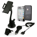 Pack Premium iPhone 4 – Housse noire, Chargeur voiture, support ventouse et film protecteur pour iPhone 4